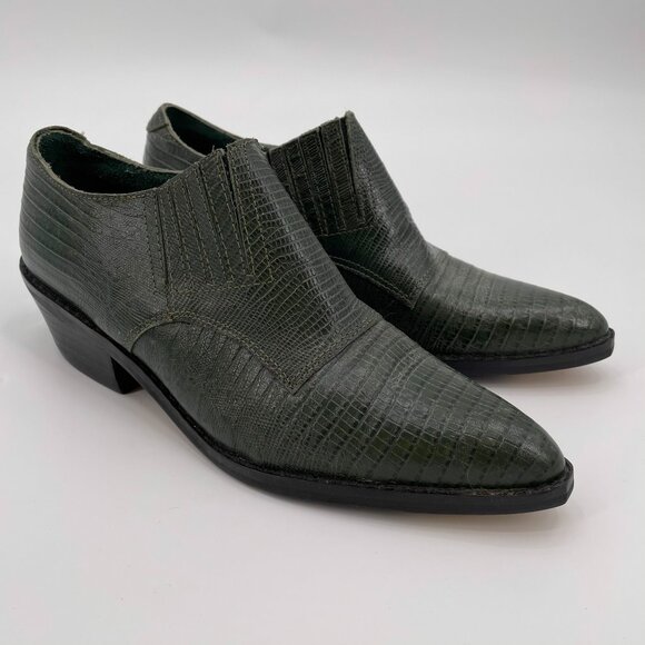 Vintage Western Green Leather Pointed Ankle Booties Ankle Boots Ashley | 5/5.5 - Picture 14 of 15